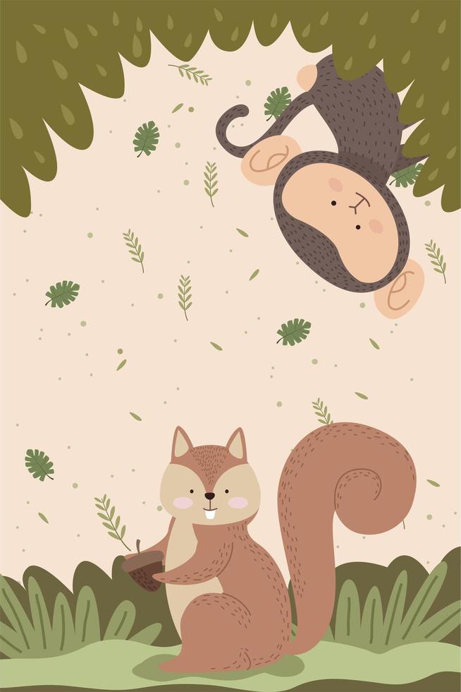 cute monkey and chipmunk vector