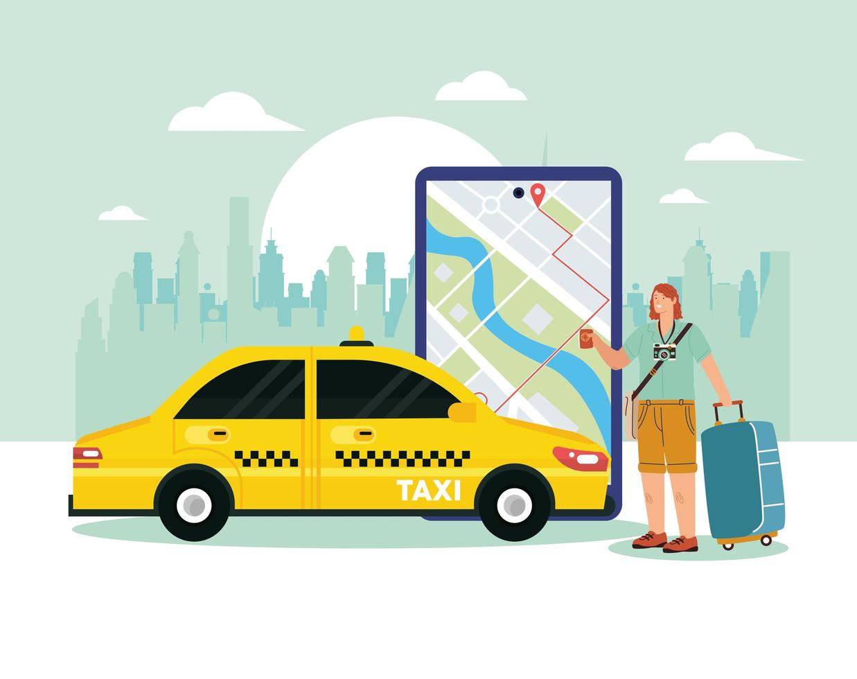 lady and taxi service online vector