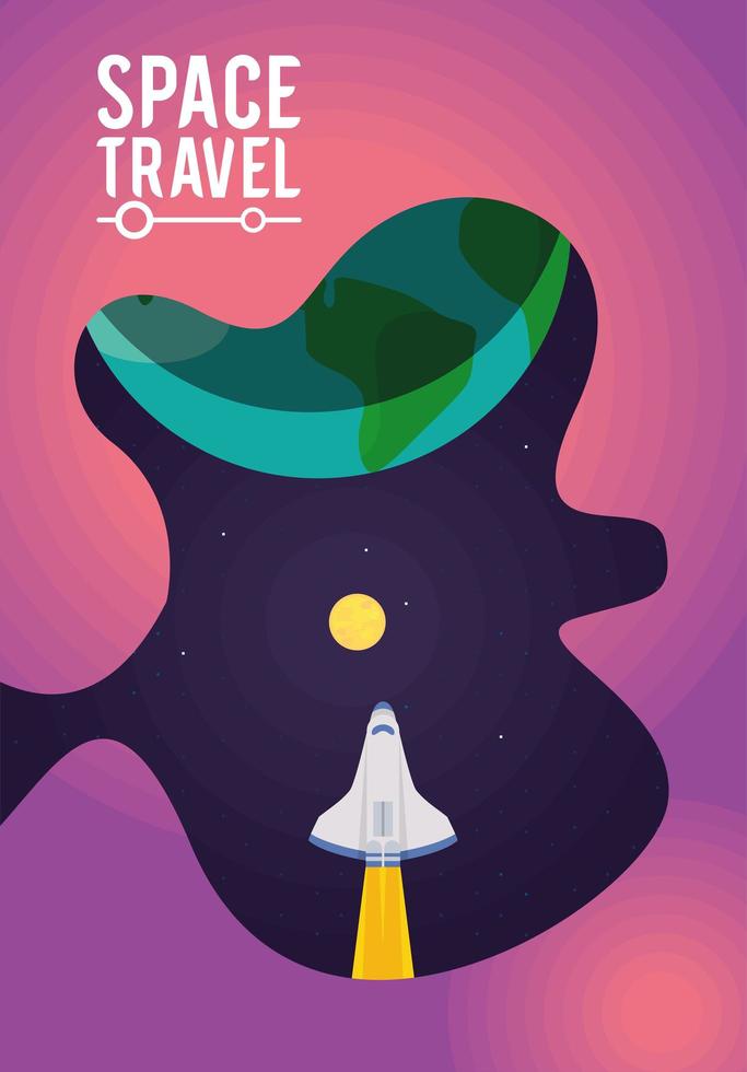 space travel lettering with spaceship vector