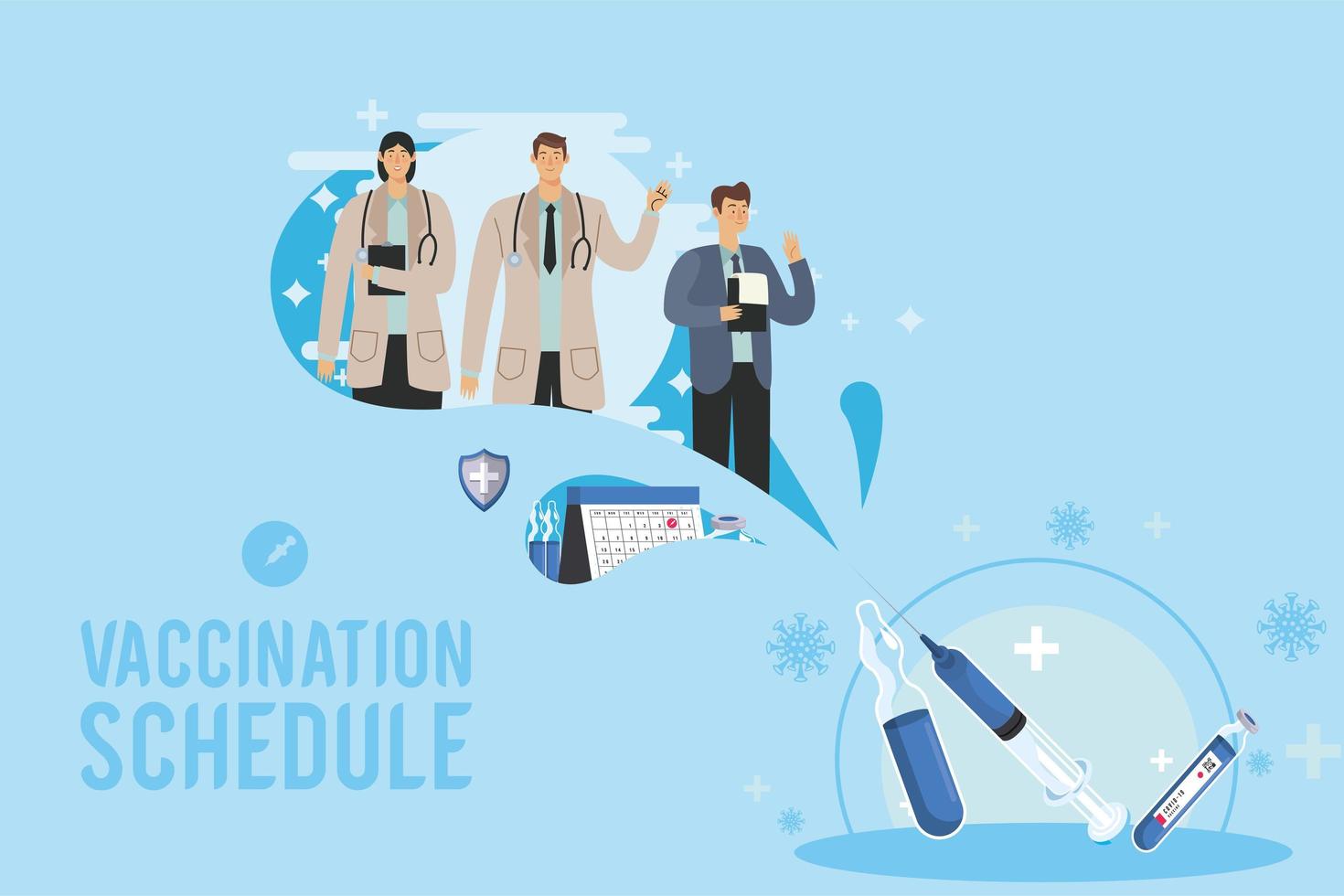 vaccination schedule lettering with doctors vector