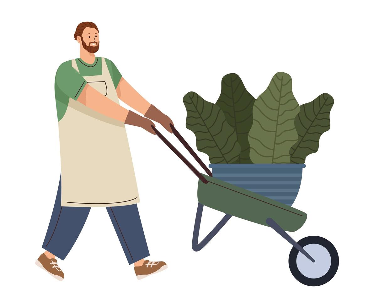 hombre jardinero con carretilla vector