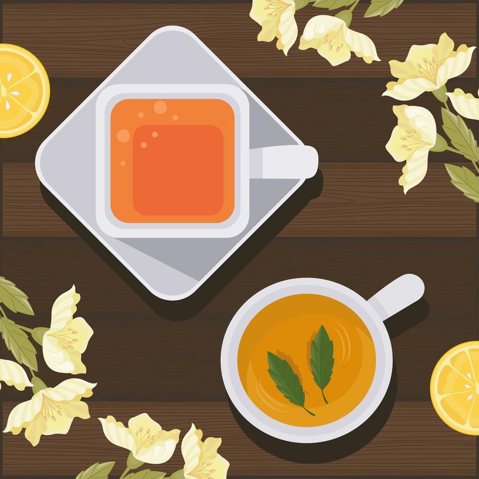 teacups and flowers airview vector