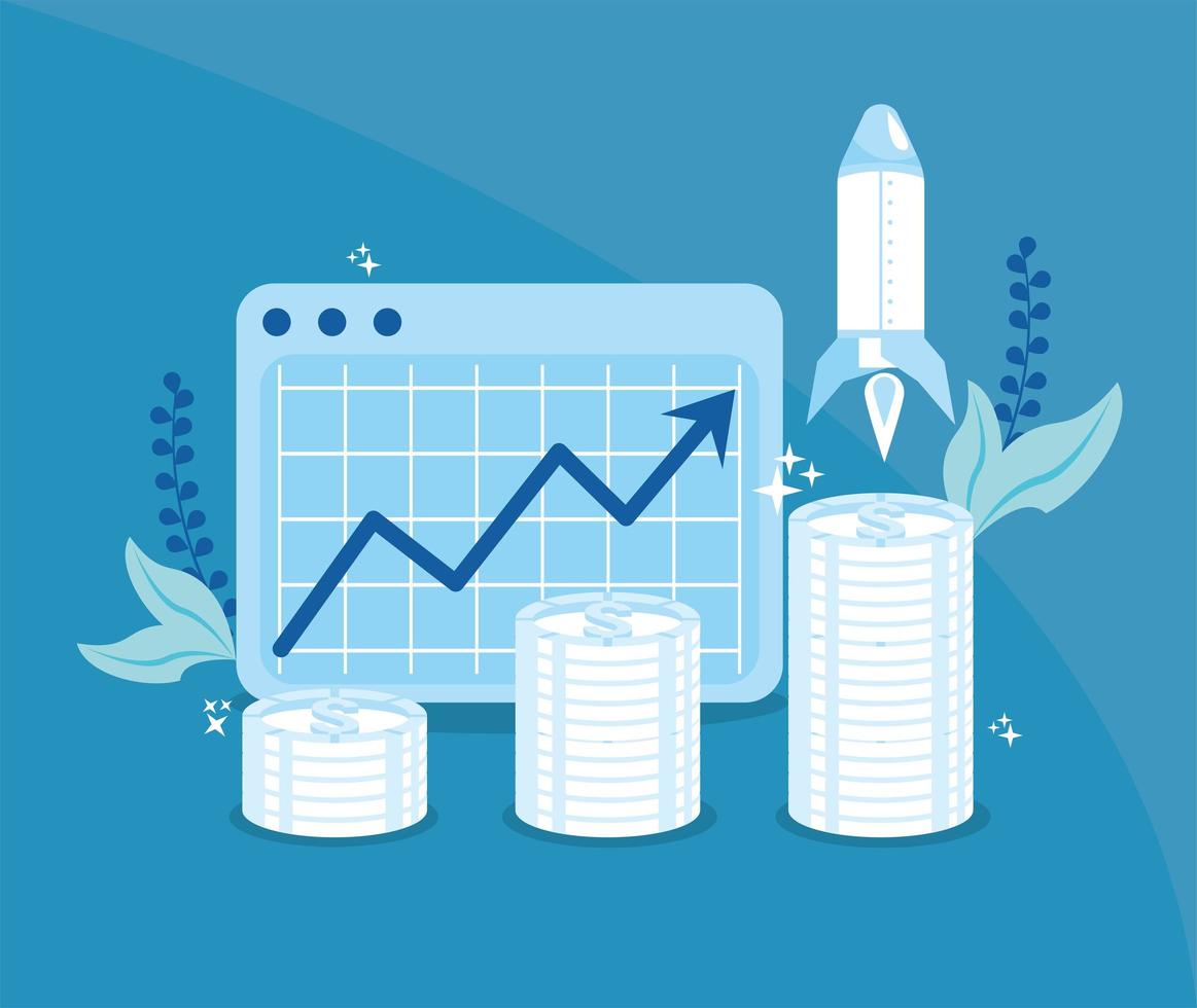 coins and rocket income vector