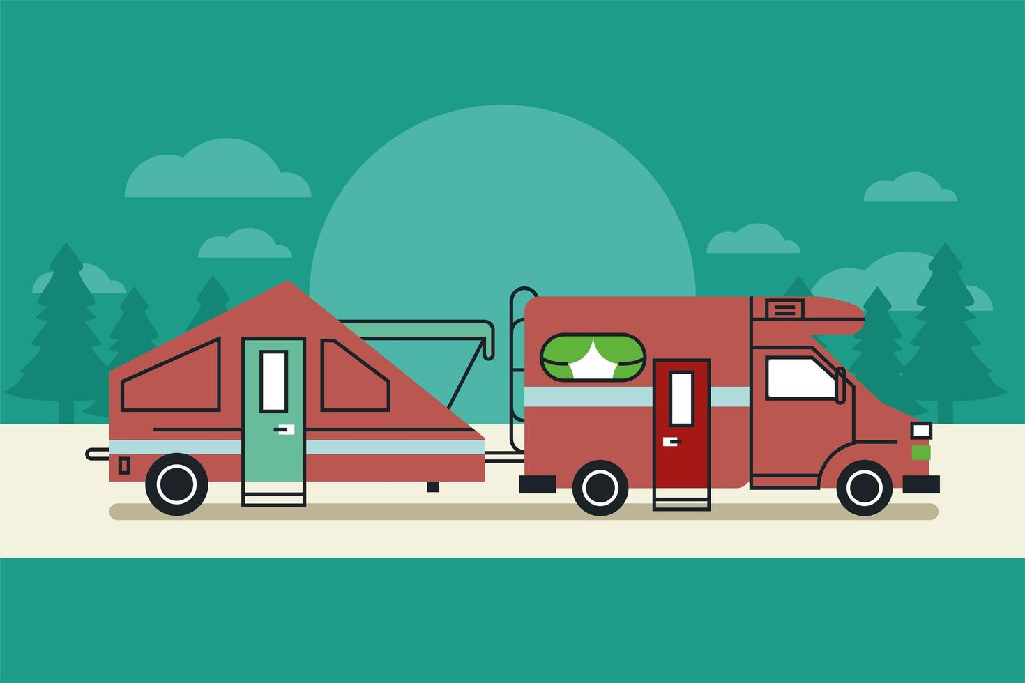 red camper in landscape vector