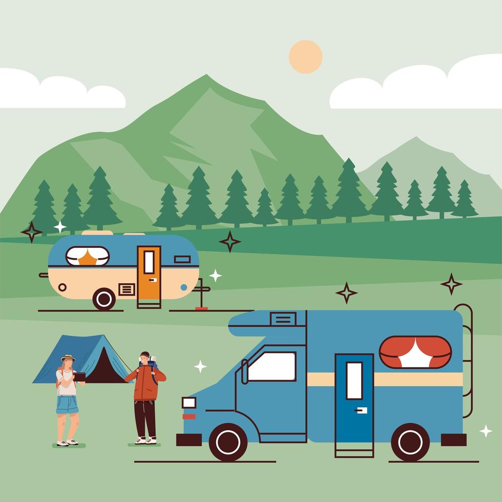 two campers and people vector