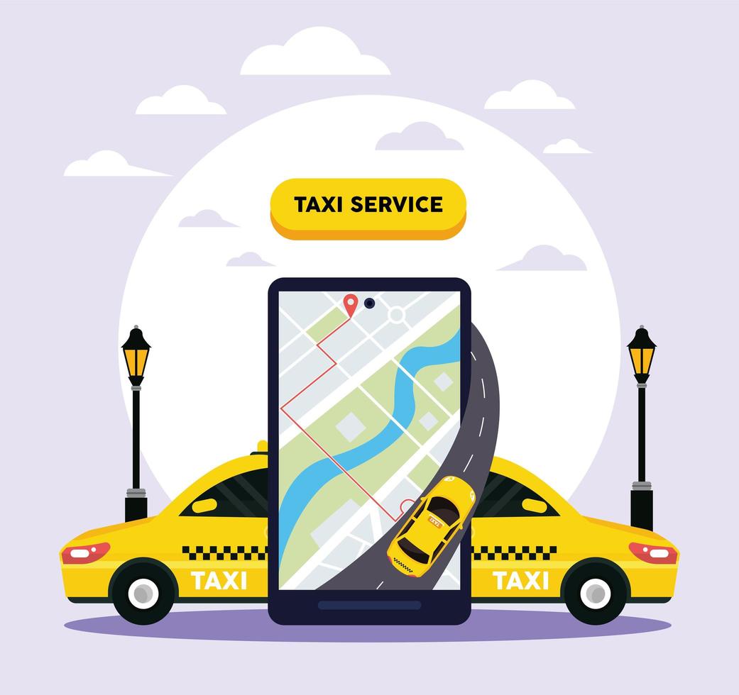 servicio de taxi online en smartphone vector