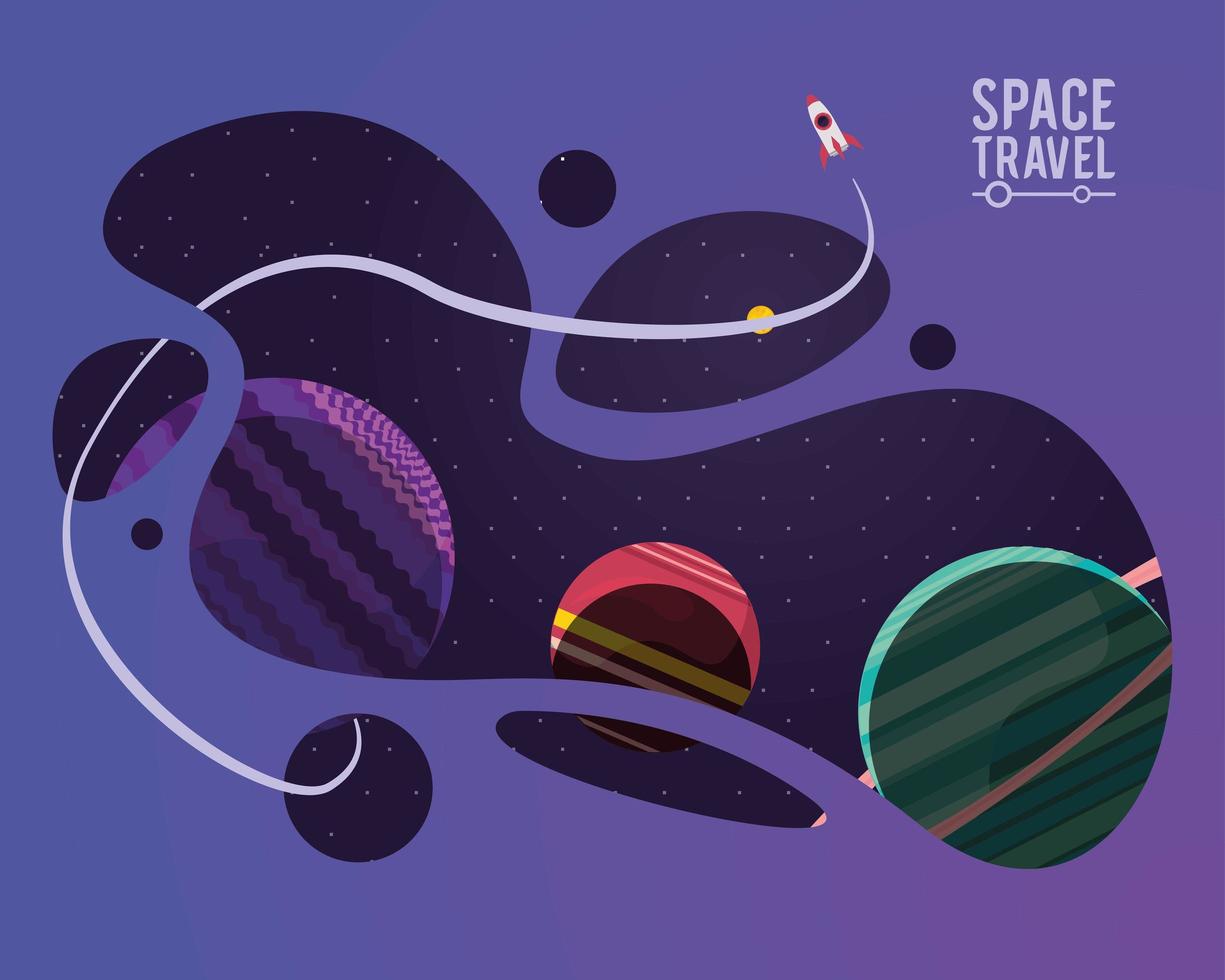 space travel lettering with planets vector