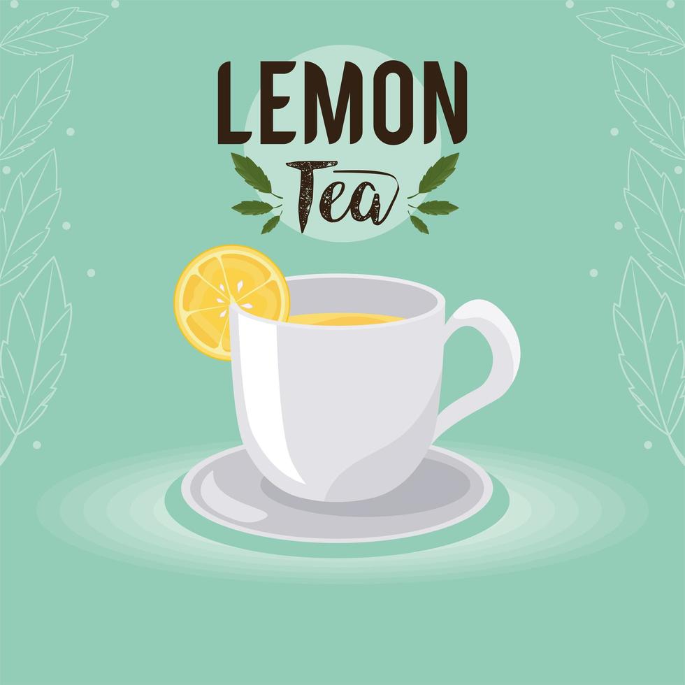 lemon tea lettering and cup vector