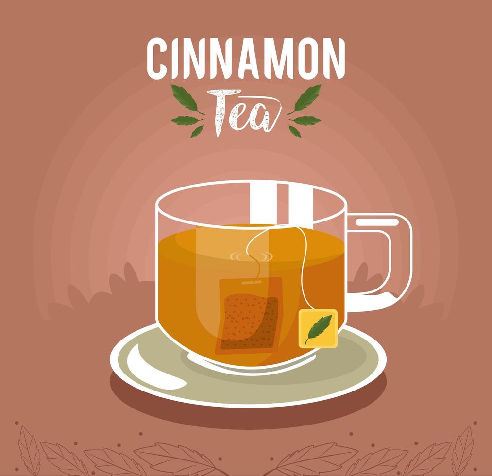 cinnamon tea lettering with glass vector