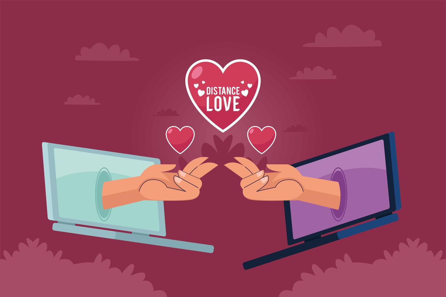 distance love lettering with laptops vector