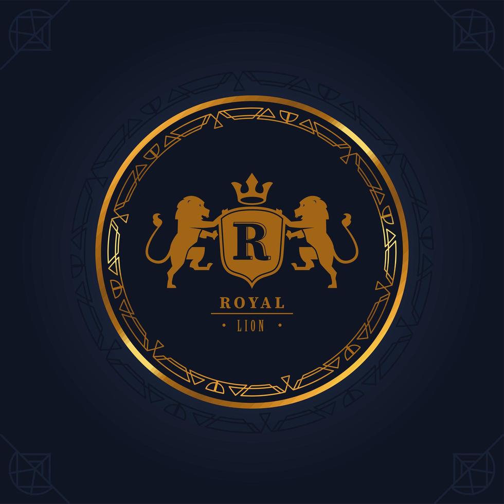 royal lion golden lettering vector