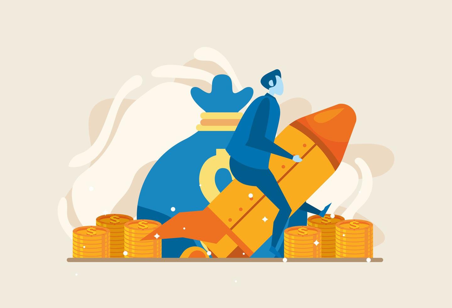 businessman in rocket character vector