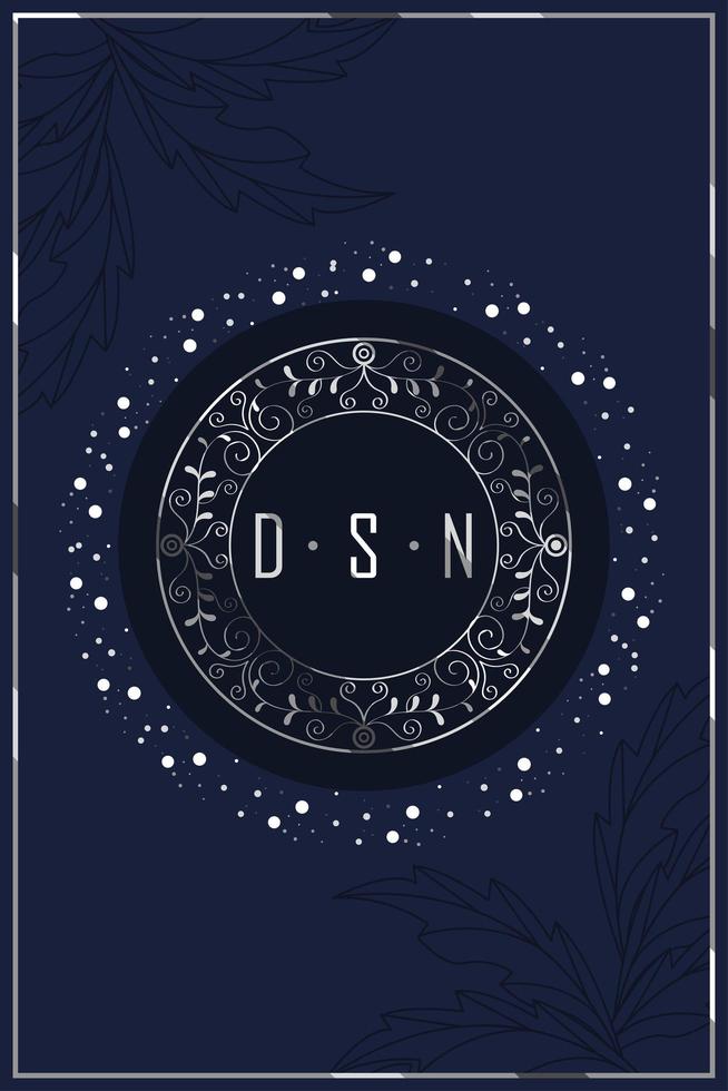 silver circular monogram with letters vector
