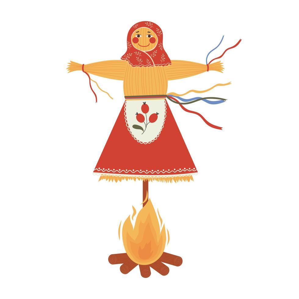 Russian traditional straw doll for burning on the feast of Maslenitsa or Shrovetide. Russian holiday Carnival. vector