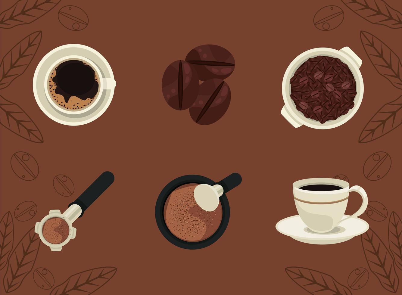 six delicious coffee icons vector