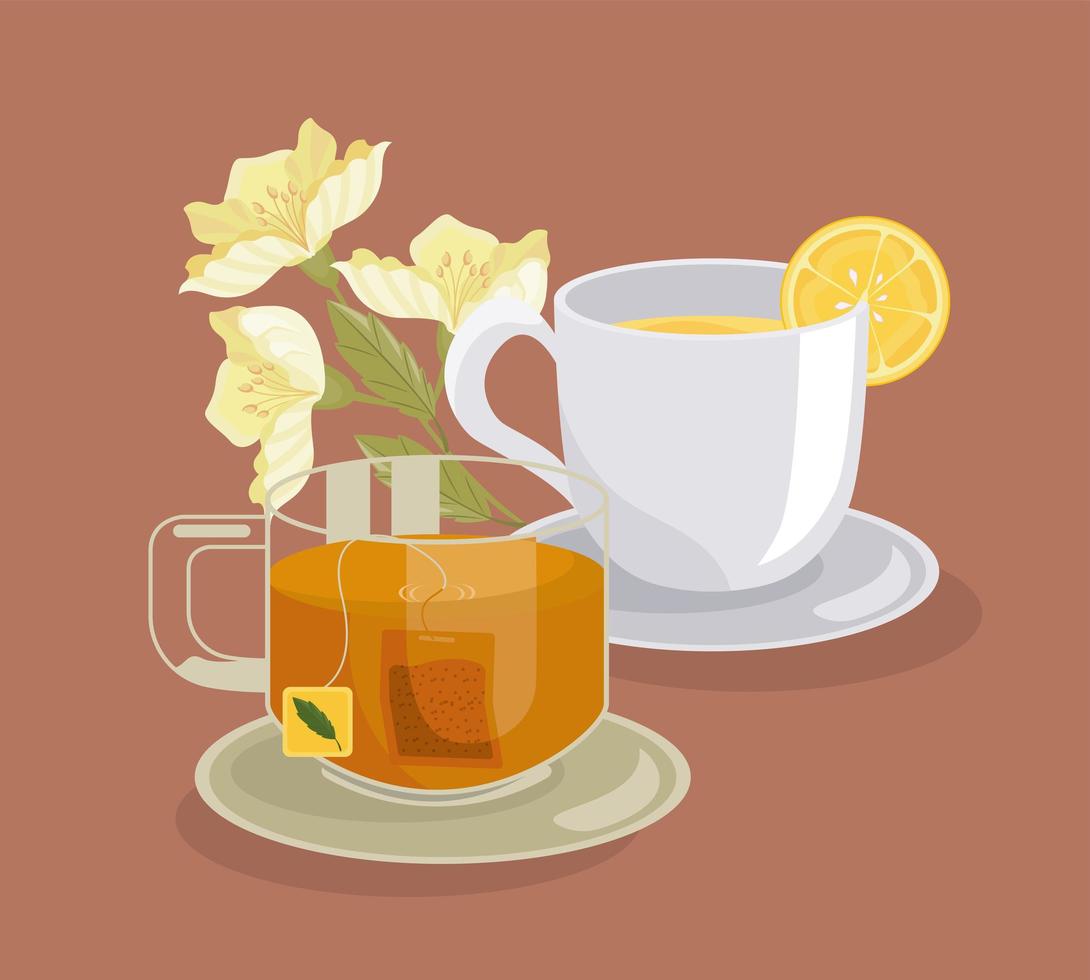 flores y tazas vector