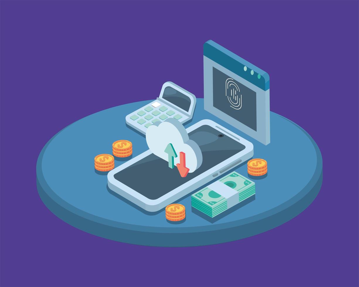 smartphone with virtual banking vector