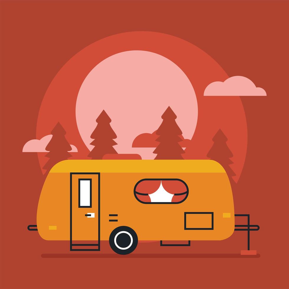 orange camper in red landscape vector