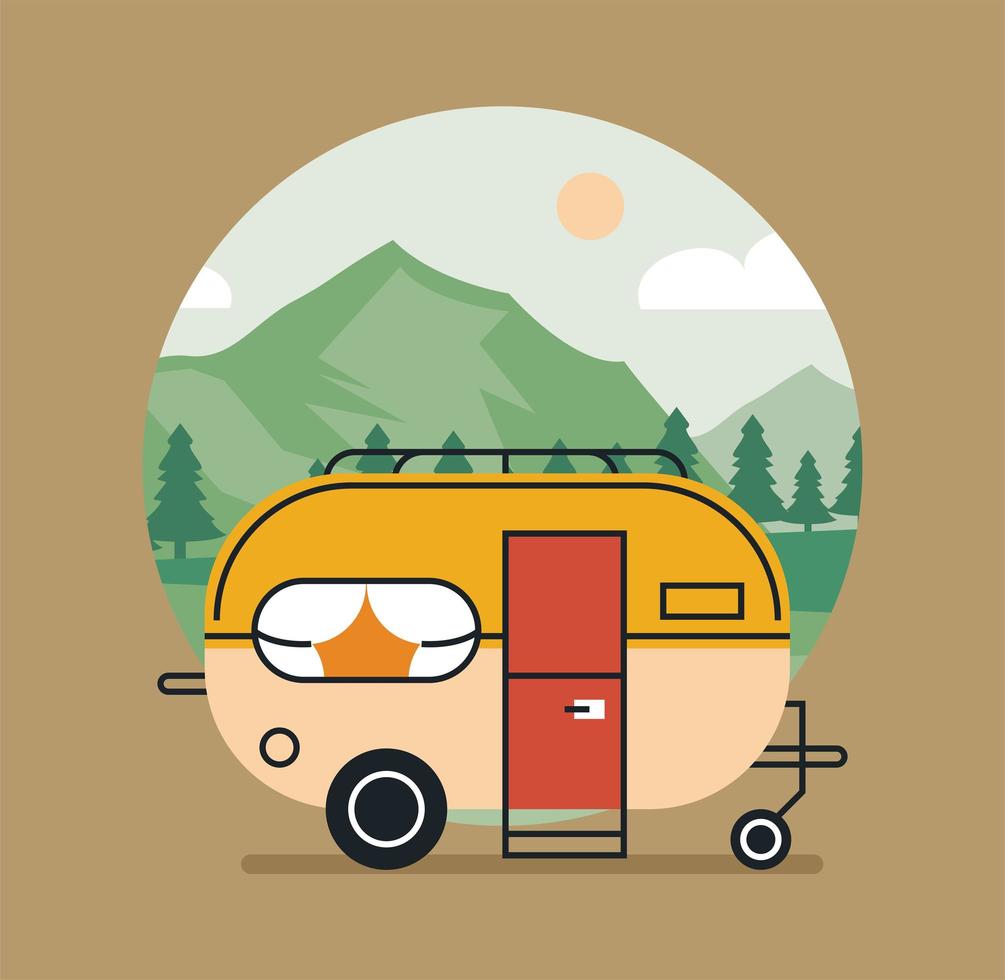 beige camper in the camp vector