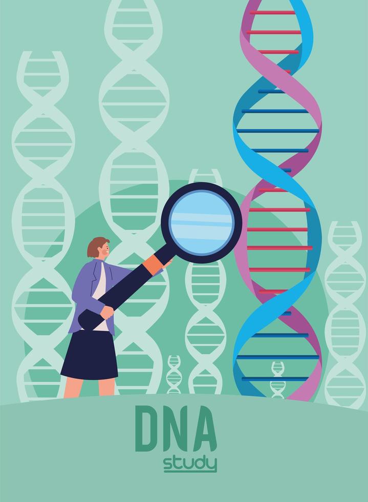 dna study lettering with female scientist vector