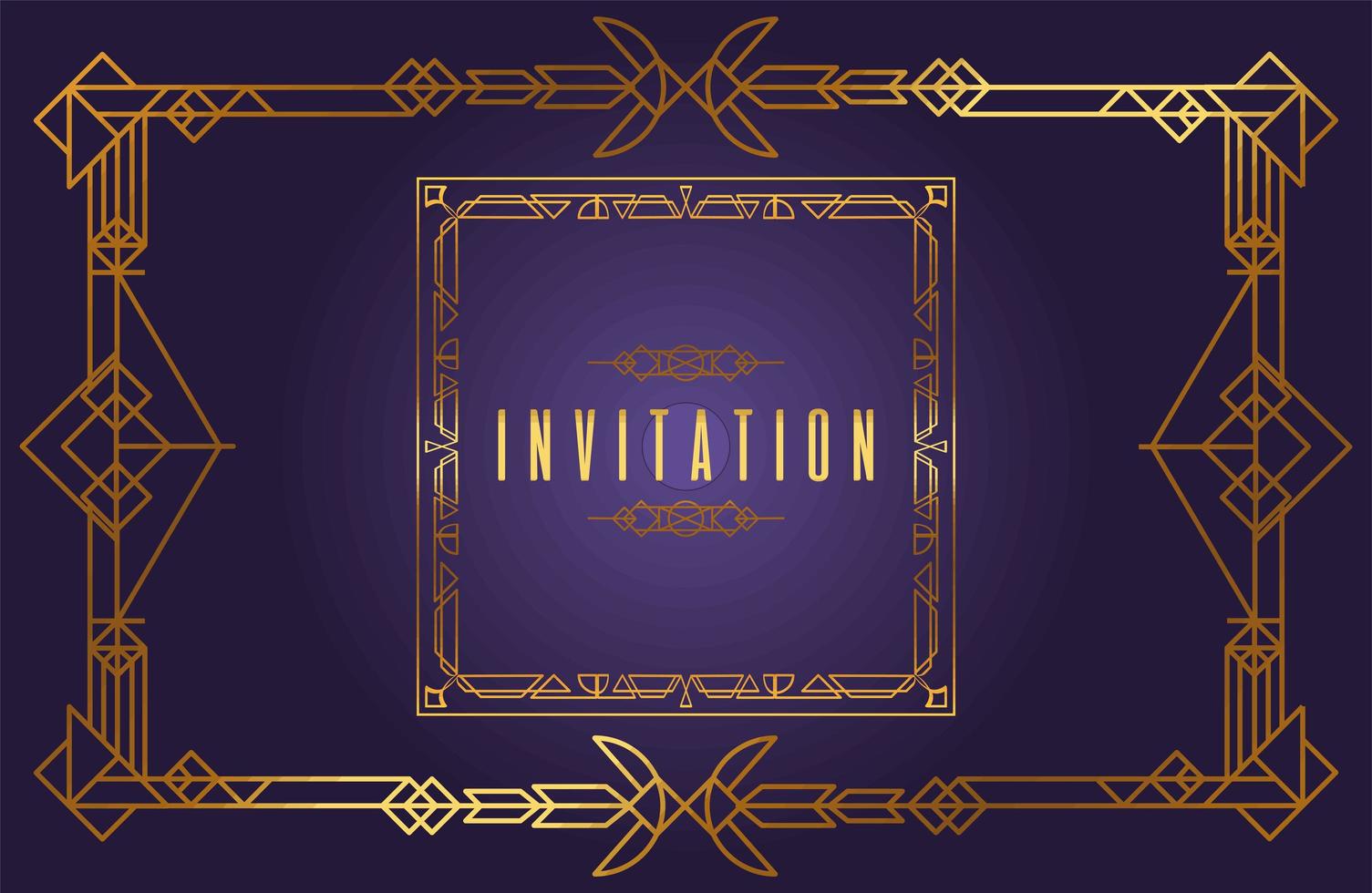 invitation lettering golden frame vector