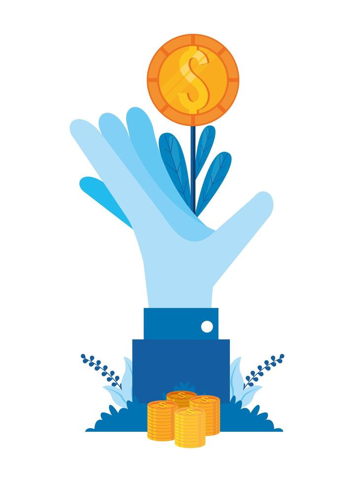 hand lifting coins vector