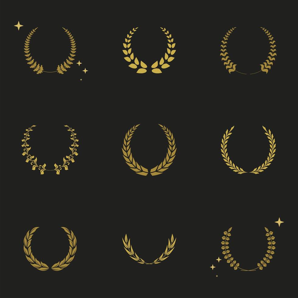 nine laurel wreaths icons vector