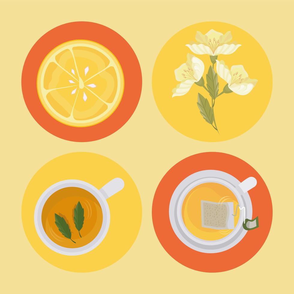 cuatro iconos de bebida de té vector