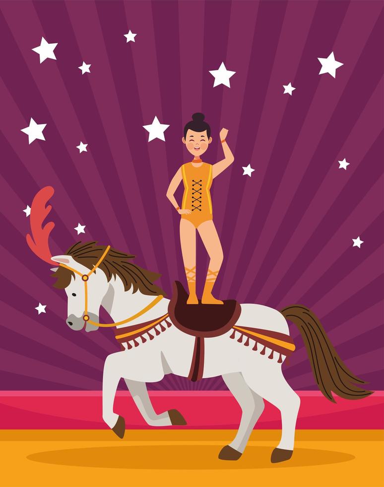 artista de circo en caballo vector