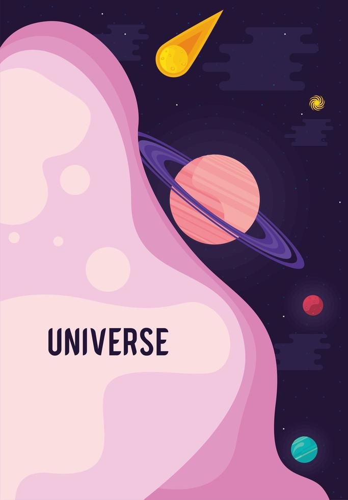 universe lettering with saturn vector