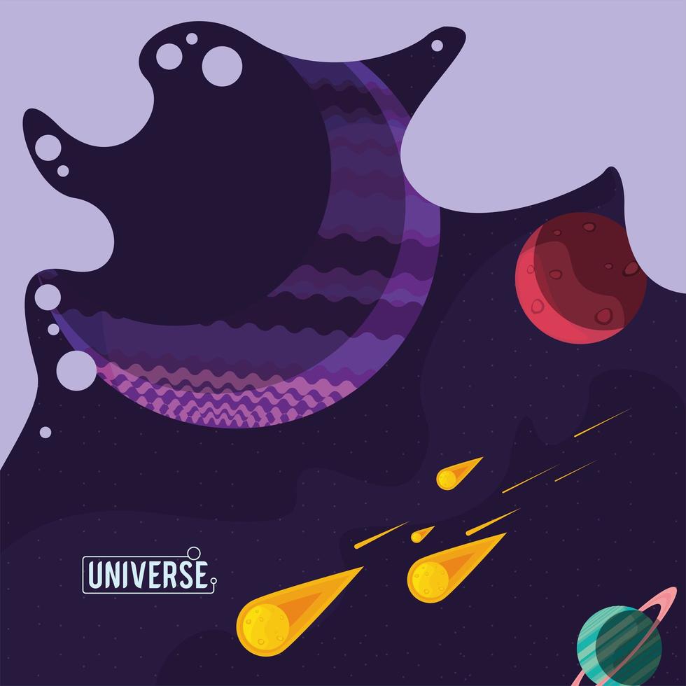 universe lettering with meteorites vector
