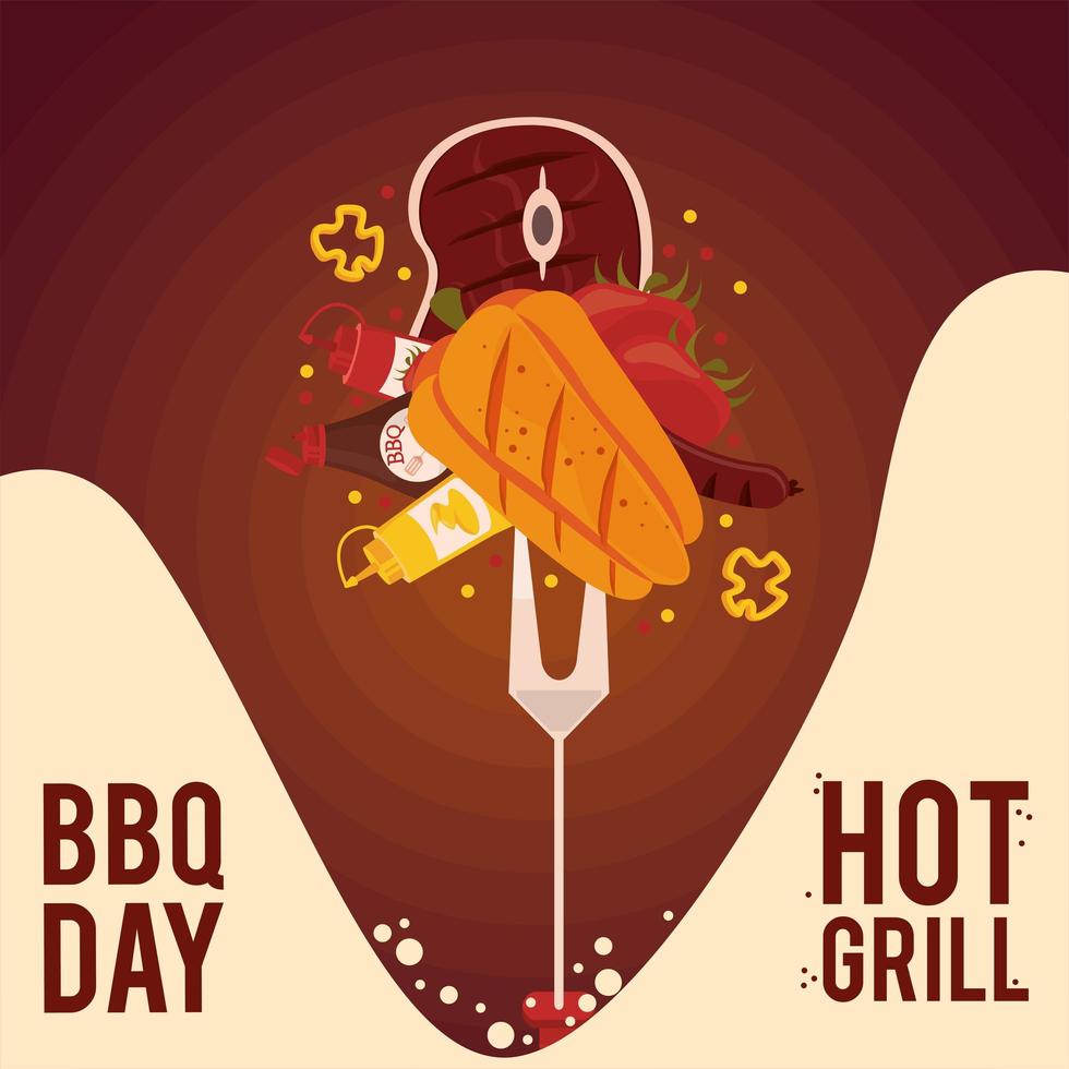 hot grill lettering with fork vector