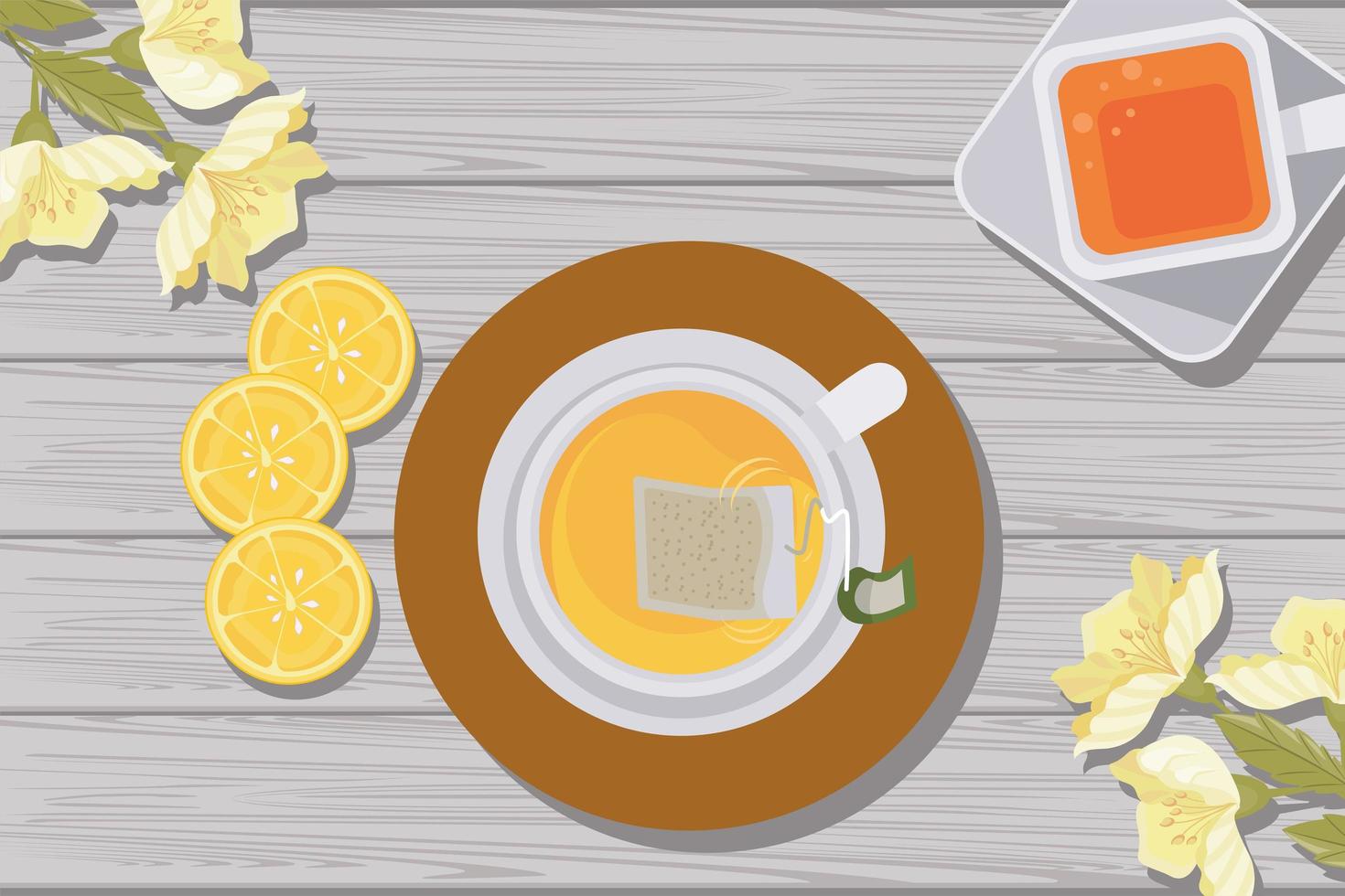 tea cups and lemons vector