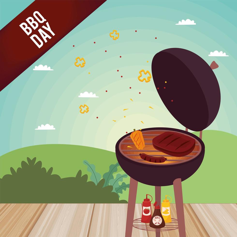 bbq day lettering with oven vector