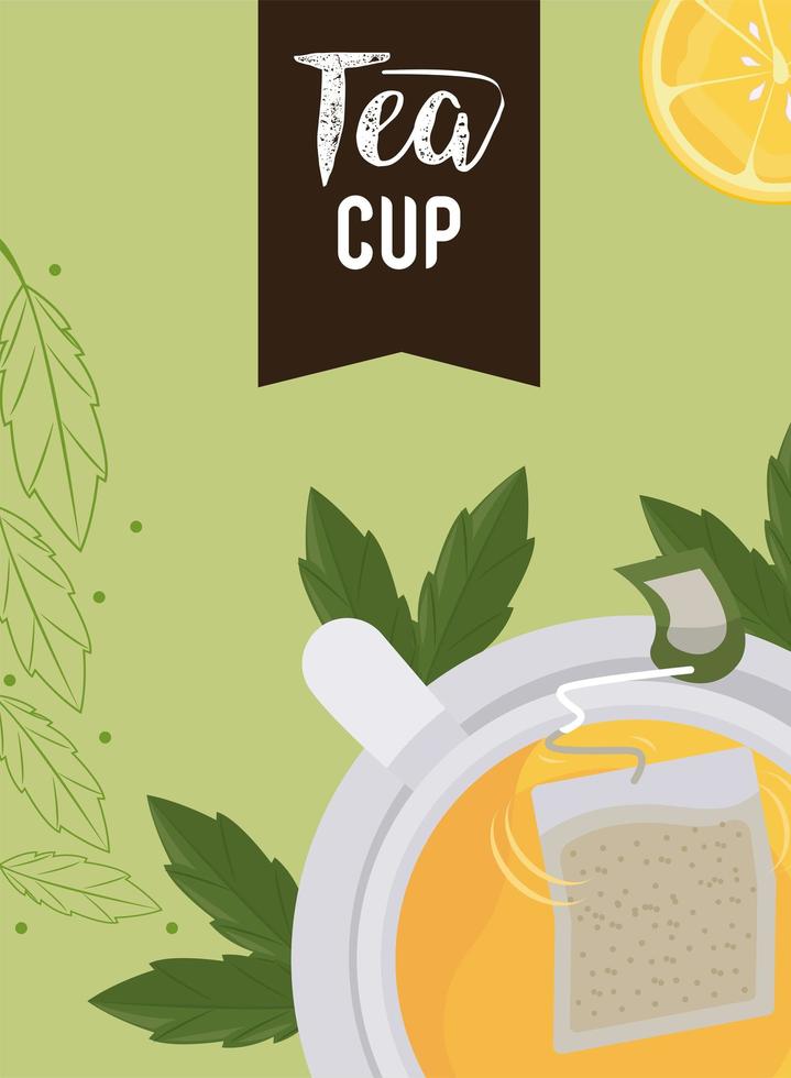 tea cup airview and lettering vector