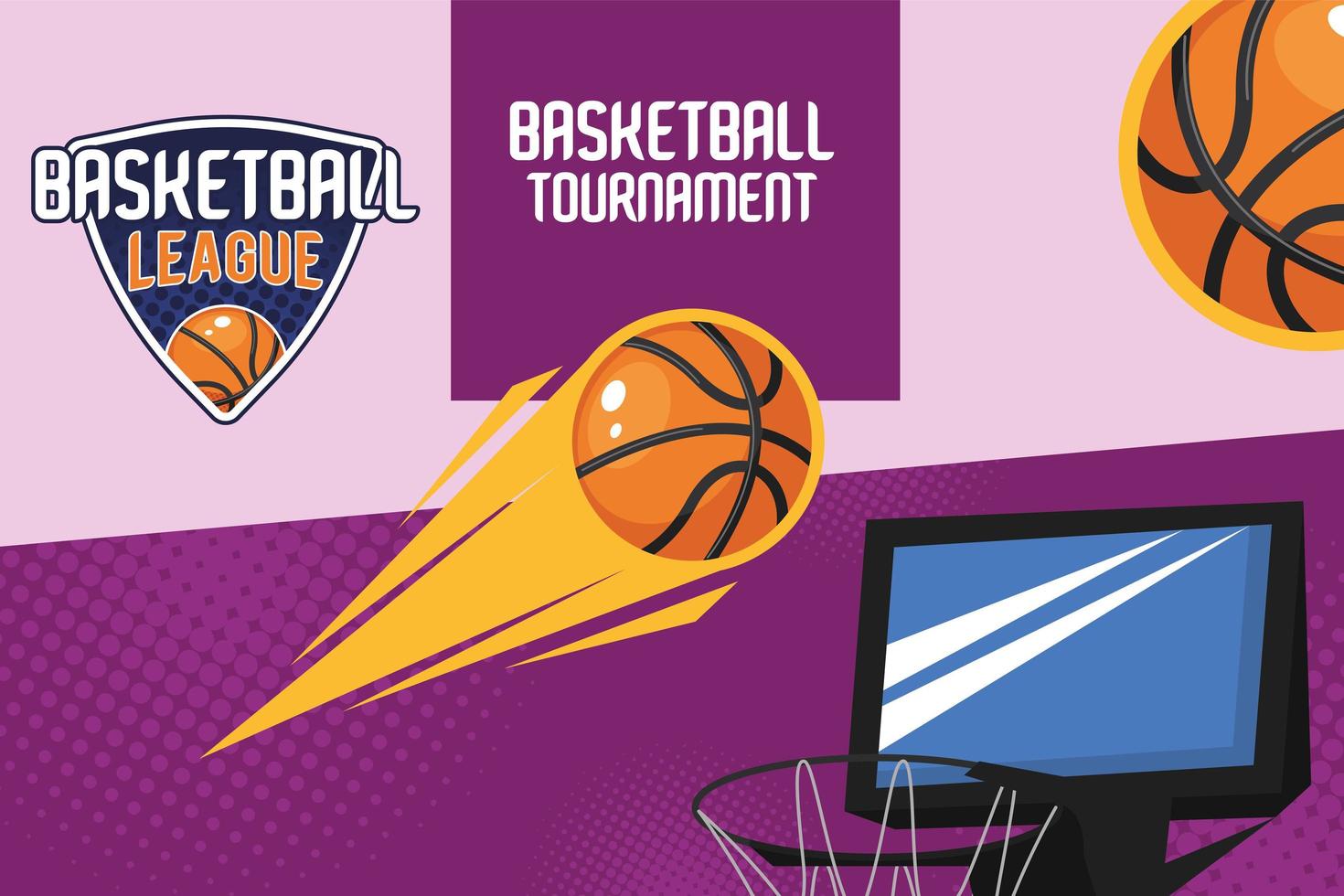 basketball tournament lettering with basket vector