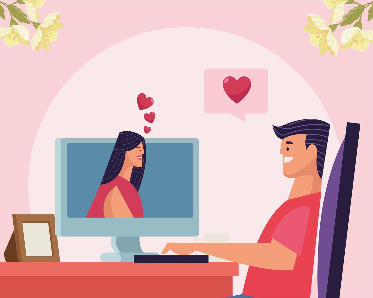 relación de amor a distancia y escritorio vector