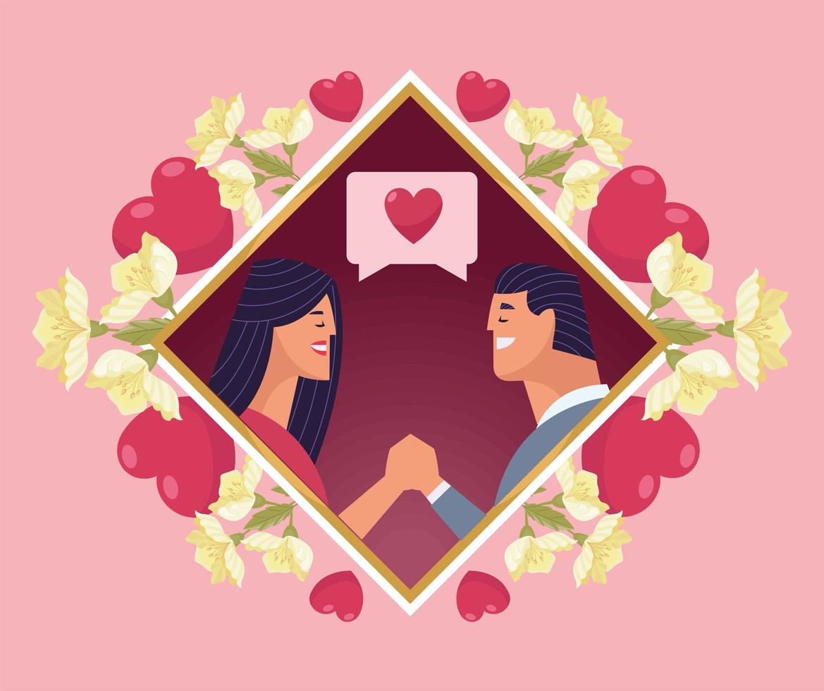 pareja de enamorados con flores vector