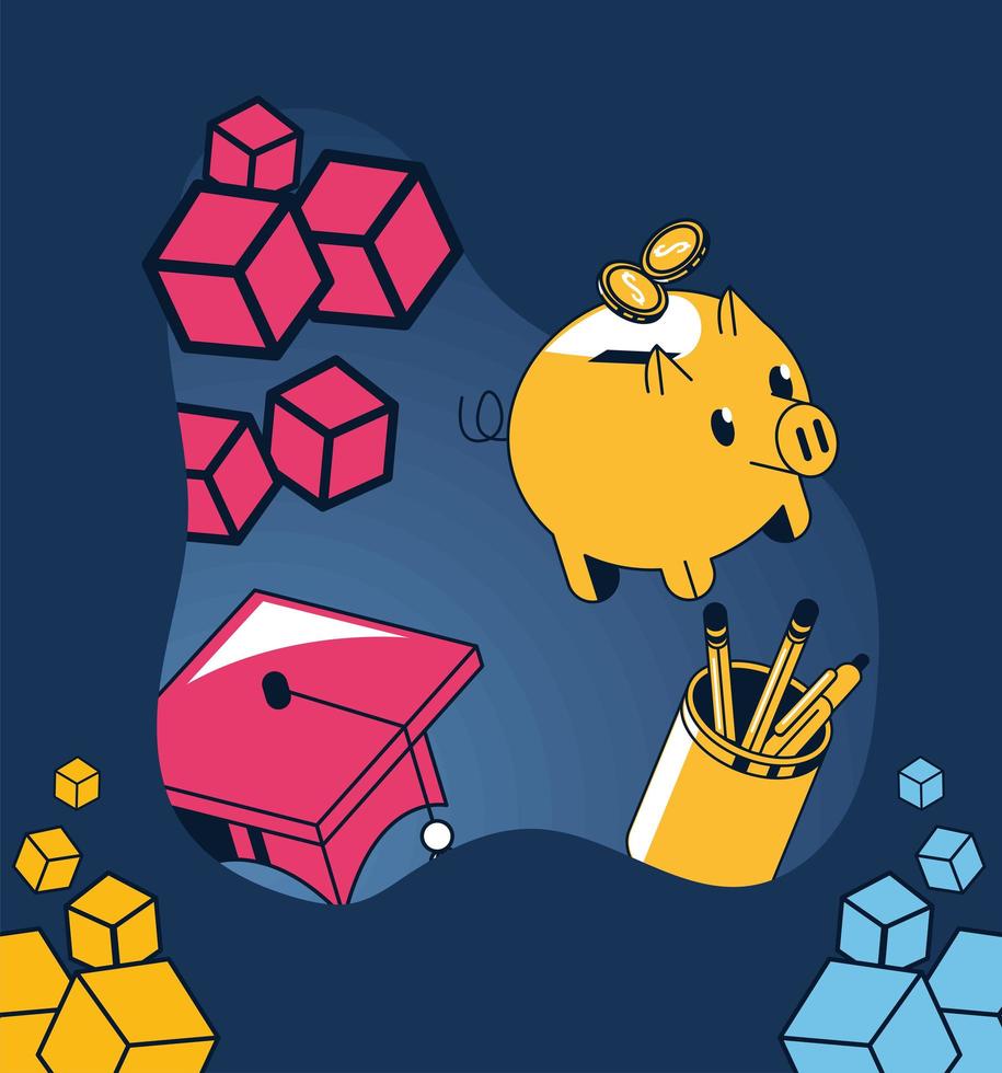 education loans piggy with cubes vector