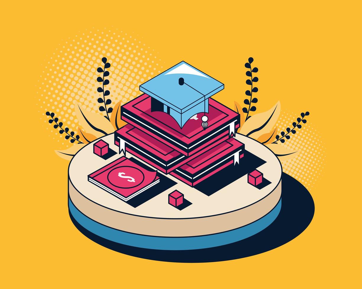 education loans with books and hat vector