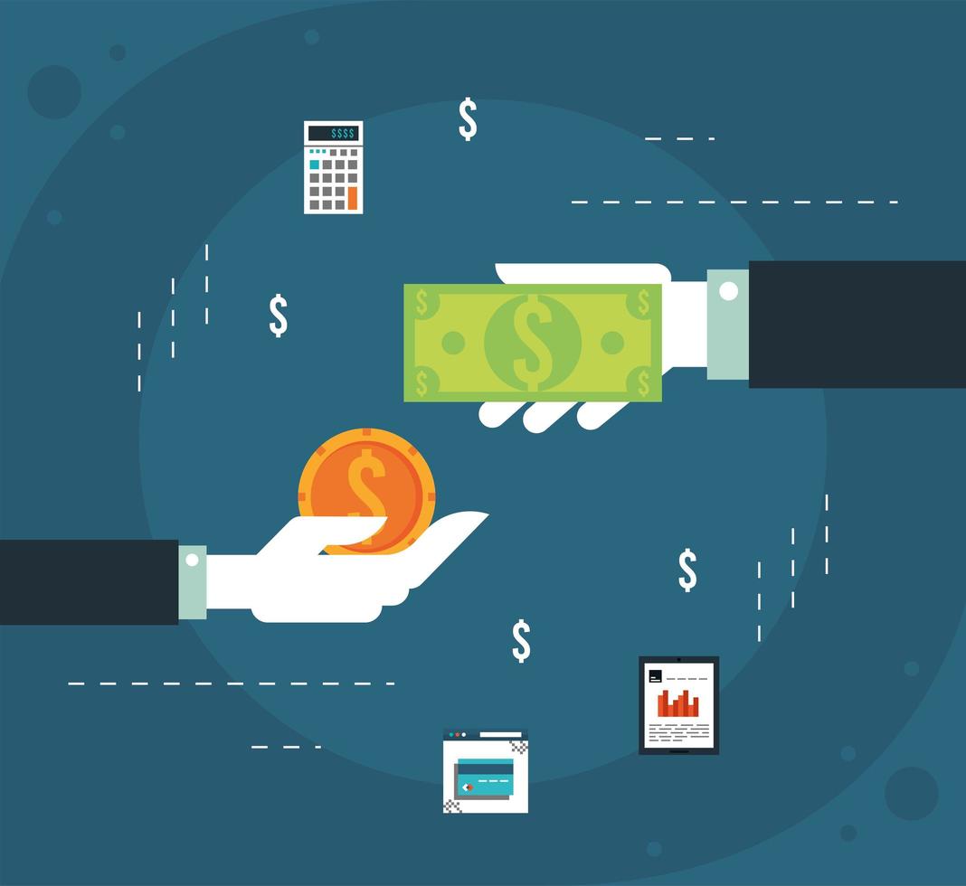 hands exchanging money vector