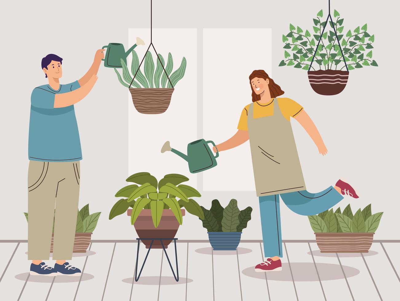 pareja de personajes trabajadores jardineros vector