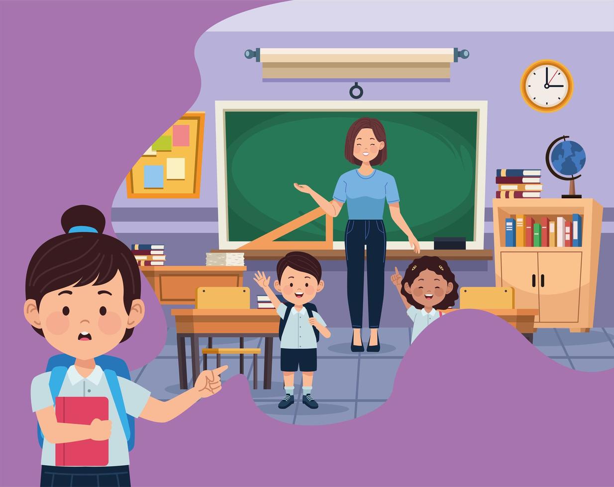 three students and teacher vector