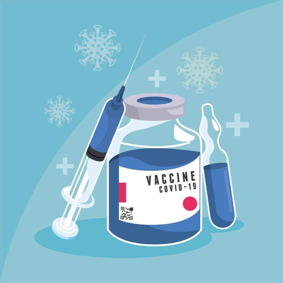 covid19 vaccine syringe and vials vector
