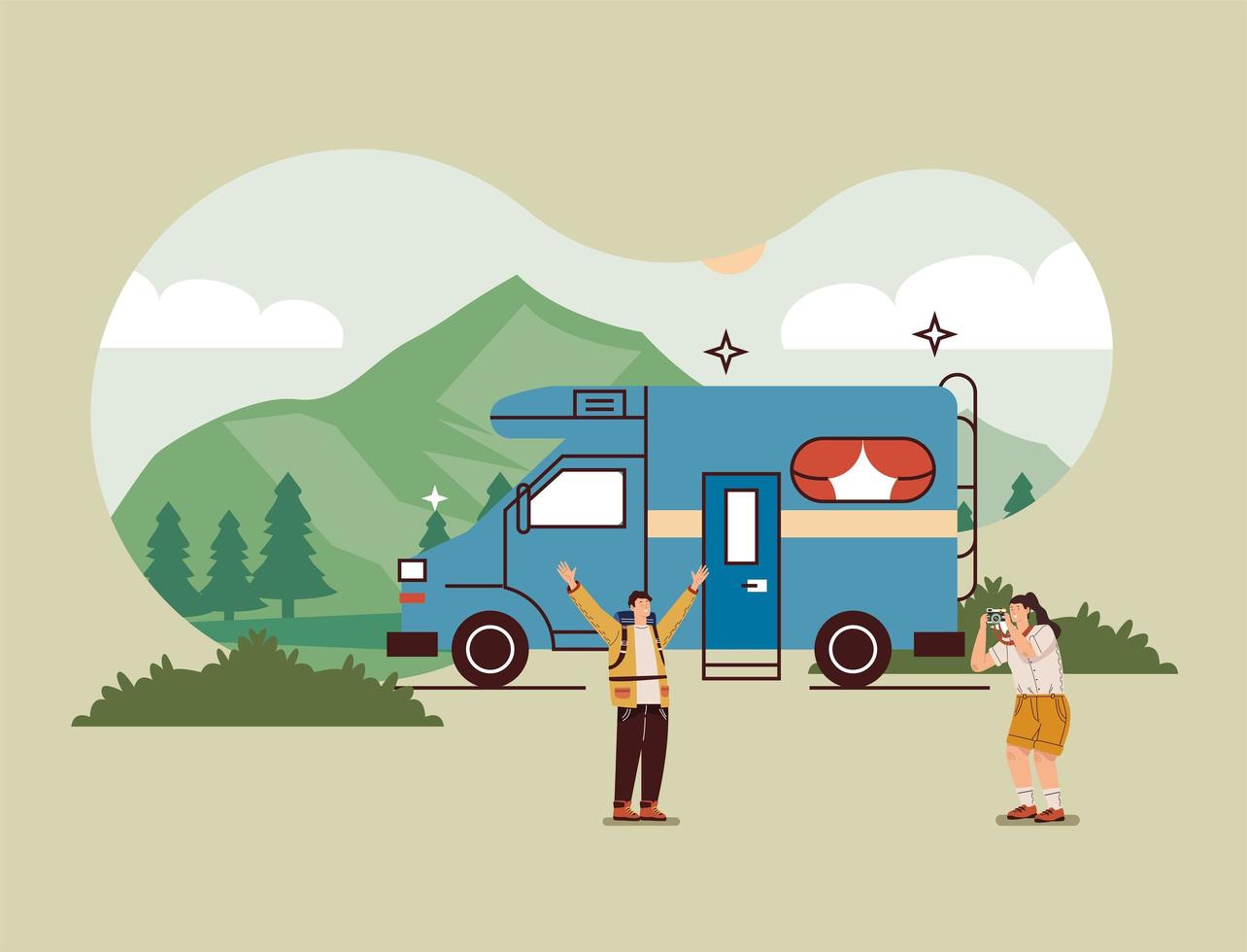 blue camper and couple vector