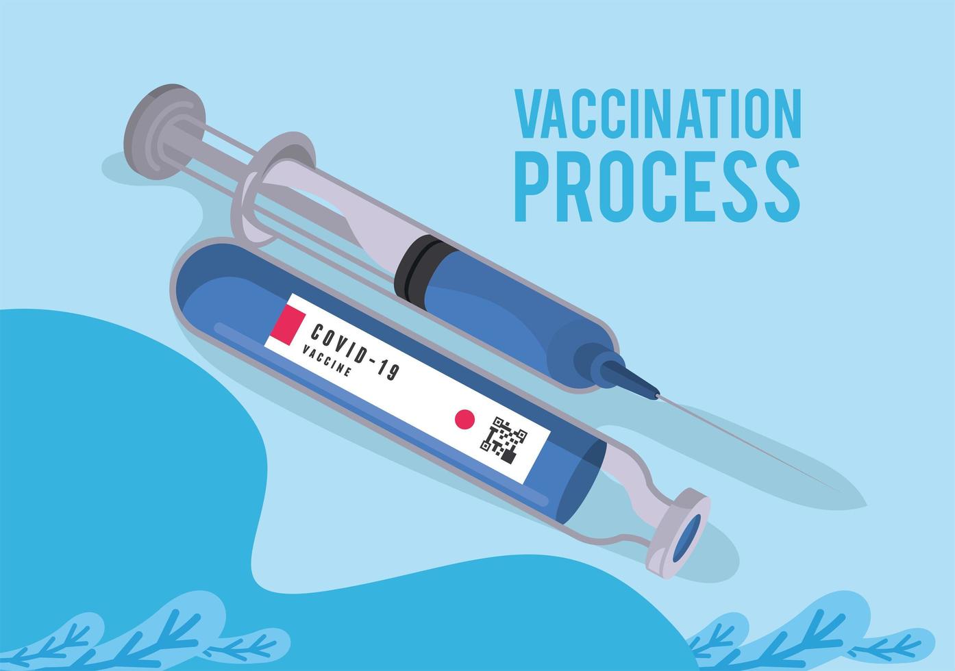 vaccination process lettering with syringe vector