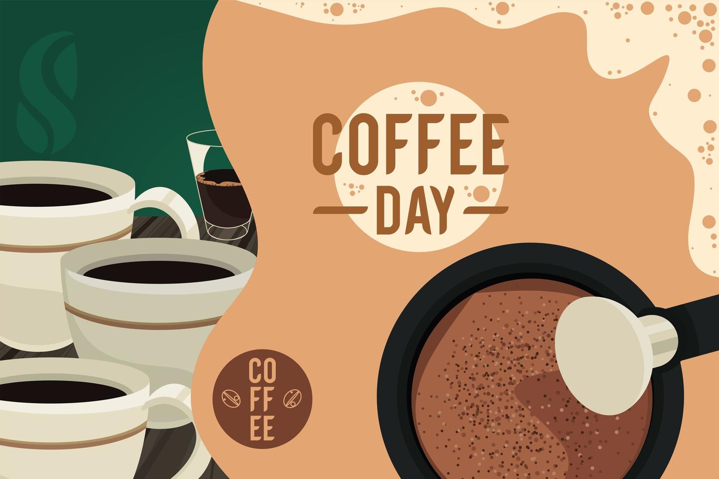 coffee day lettering with cups vector
