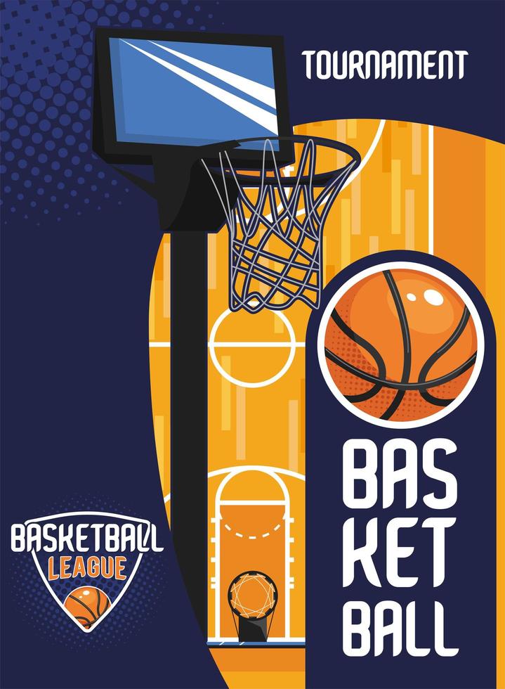 canasta y letras de la liga de baloncesto vector