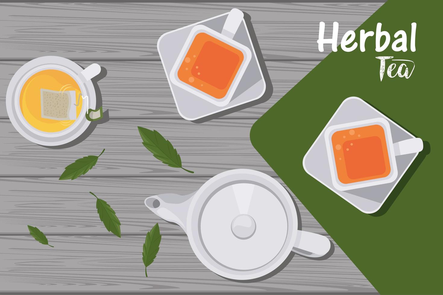 herbal tea lettering with cups vector