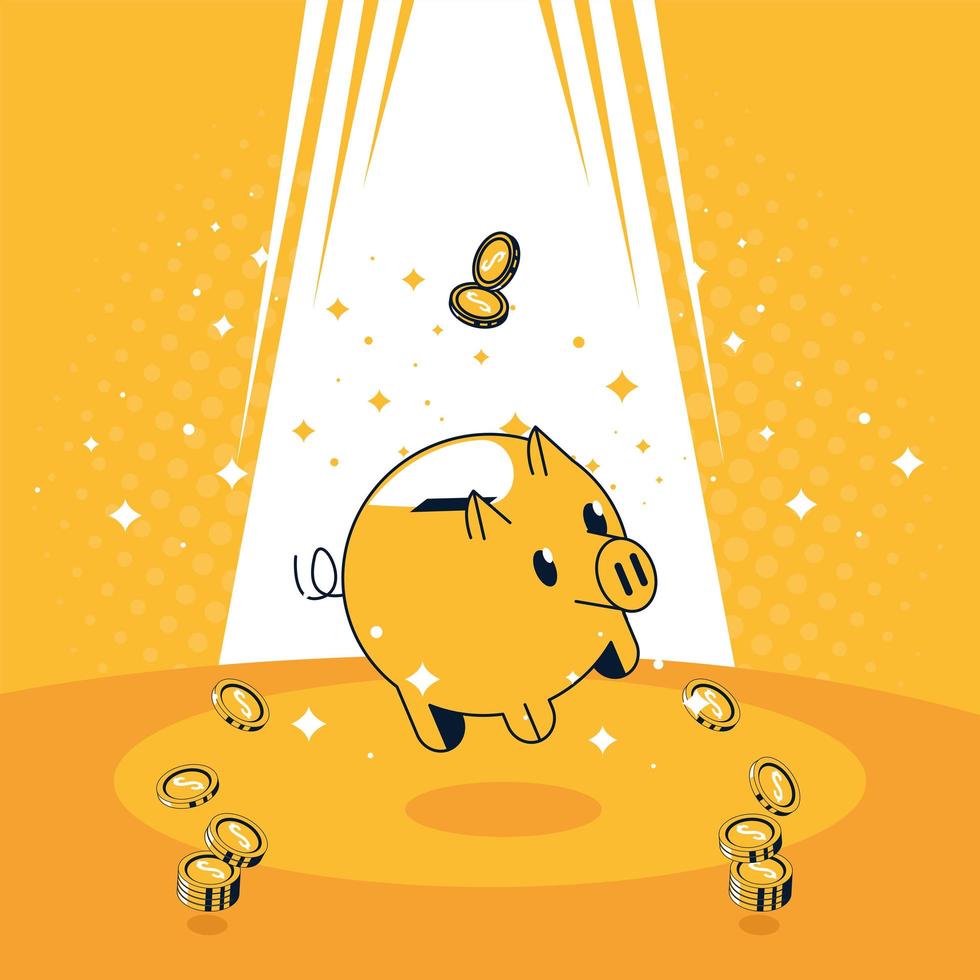 Préstamos educativos piggy y monedas. vector